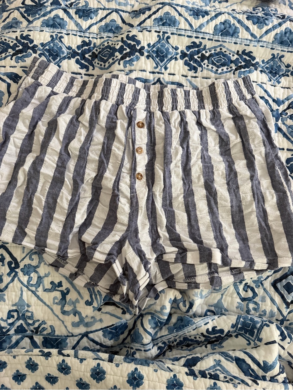Urban Renewal Blue and White High Waist Striped Shorts